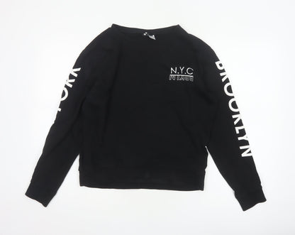 H&M Divided Women Black S NYC Brooklyn Graphic Long Sleeve Jersey Top