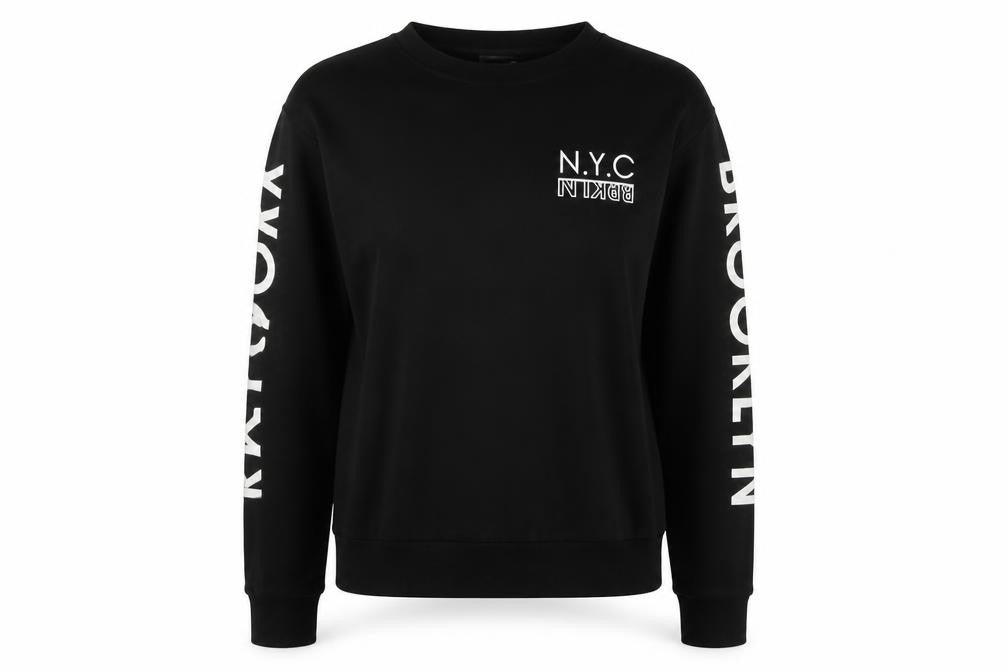 H&M Divided Women Black S NYC Brooklyn Graphic Long Sleeve Jersey Top