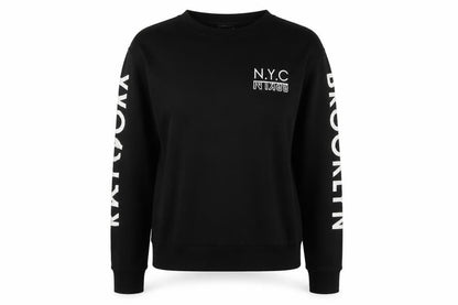 H&M Divided Women Black S NYC Brooklyn Graphic Long Sleeve Jersey Top