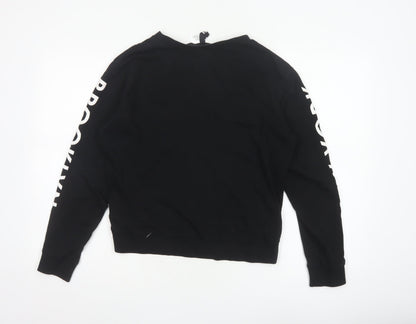 H&M Divided Women Black S NYC Brooklyn Graphic Long Sleeve Jersey Top