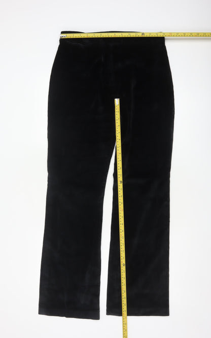 Boden Women Black UK 14 Tall Velvet Bootcut Cotton Stretch Trousers