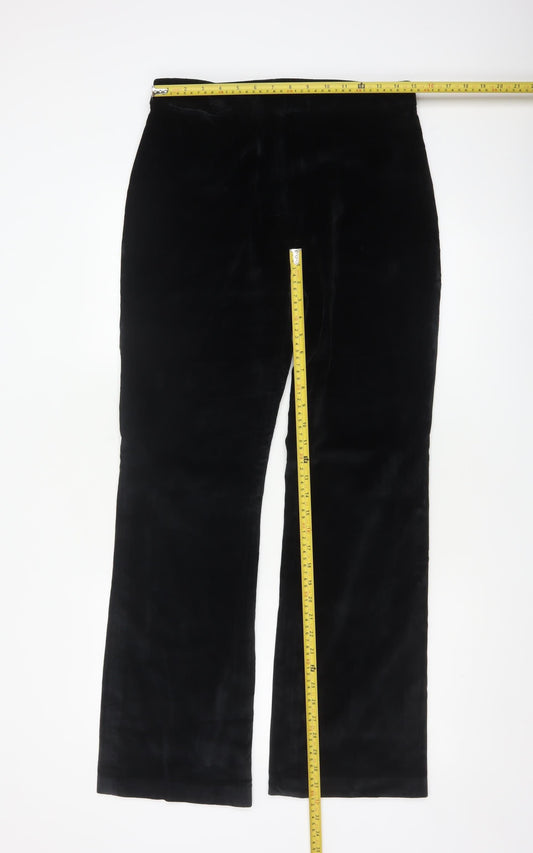 Boden Women Black UK 14 Tall Velvet Bootcut Cotton Stretch Trousers