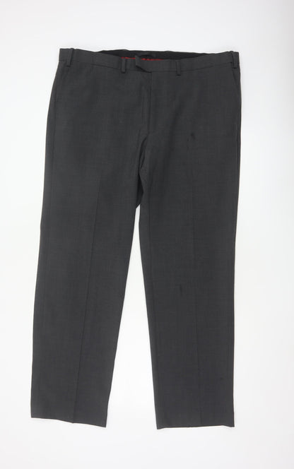 Marks and Spencer Men's Grey 40/31 Regular Wool Blend Dress Trousers