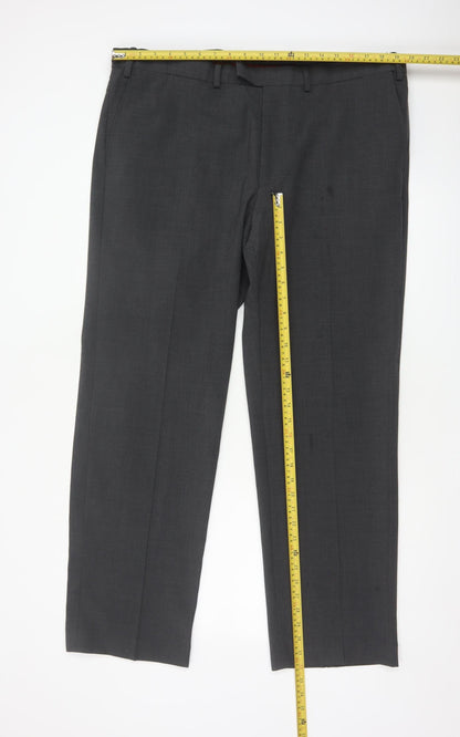 Marks and Spencer Men's Grey 40/31 Regular Wool Blend Dress Trousers