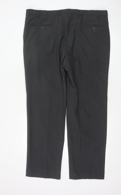 Marks and Spencer Men's Grey 40/31 Regular Wool Blend Dress Trousers