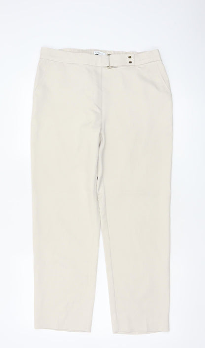 M&S Women Beige UK 12 Classic Straight Leg Trousers Short
