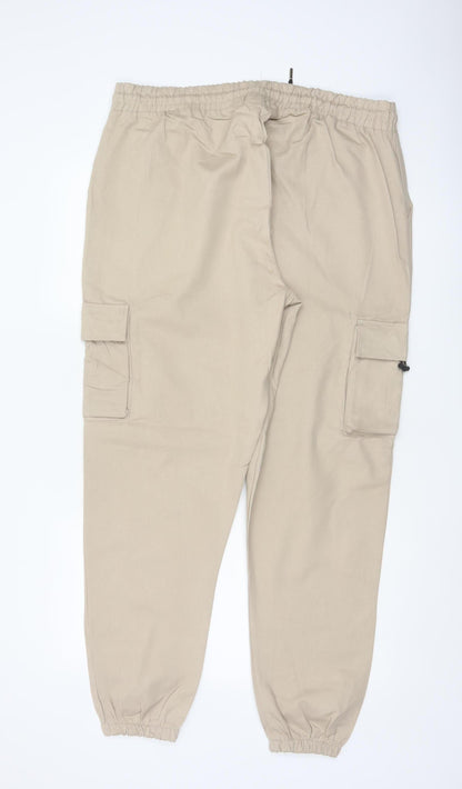 boohooMAN Men's Beige 4XL Cargo Trousers Cotton Cuffed Joggers