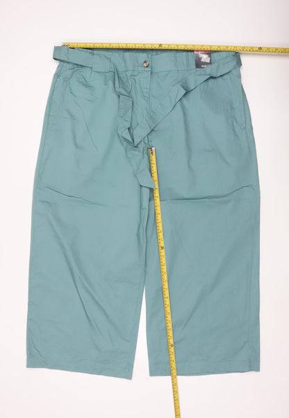 Marks and Spencer Women Green Size 22 Cropped Wide-Leg Belted Trousers