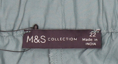 Marks and Spencer Women Green Size 22 Cropped Wide-Leg Belted Trousers