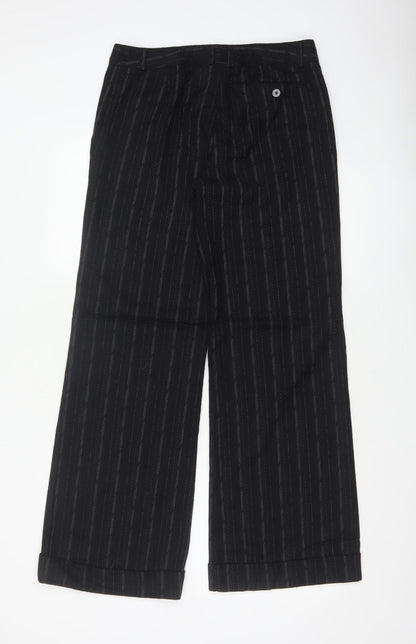 Next Women’s Black Striped Wool Blend Wide-Leg Trousers UK 10 Regular