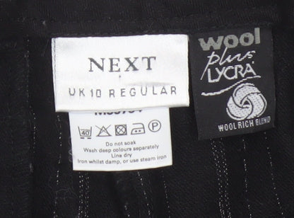 Next Women’s Black Striped Wool Blend Wide-Leg Trousers UK 10 Regular
