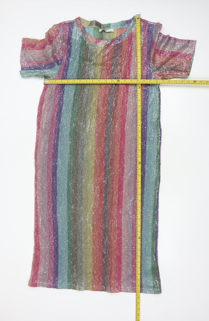 Zara Women Multicoloured Sequin Striped Midi Sheath Dress Size S