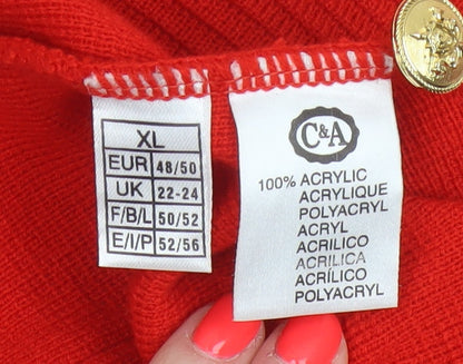 Canda Women Red UK 24 V-Neck Button Knit Vest Cardigan Pockets