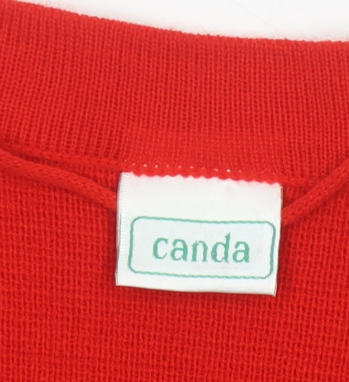 Canda Women Red UK 24 V-Neck Button Knit Vest Cardigan Pockets