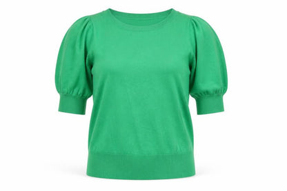 Red Button Women Green S Puff Sleeve Knit Pullover Jumper