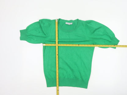 Red Button Women Green S Puff Sleeve Knit Pullover Jumper