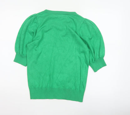 Red Button Women Green S Puff Sleeve Knit Pullover Jumper