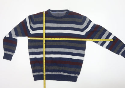 Commander Men’s Multicoloured Striped Cotton Crew Neck Pullover Jumper L