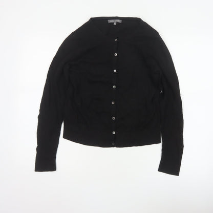 Laura Ashley Women Black UK 10 V-Neck Cotton Silk Knit Cardigan