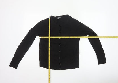 Laura Ashley Women Black UK 10 V-Neck Cotton Silk Knit Cardigan