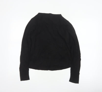Laura Ashley Women Black UK 10 V-Neck Cotton Silk Knit Cardigan
