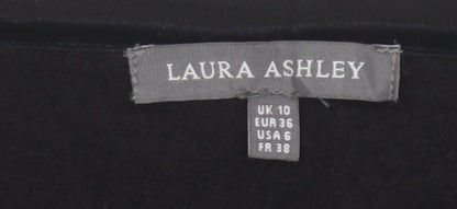 Laura Ashley Women Black UK 10 V-Neck Cotton Silk Knit Cardigan