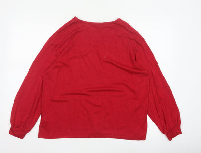 Marks and Spencer Women Red UK 14 V-Neck Glitter Jersey Top