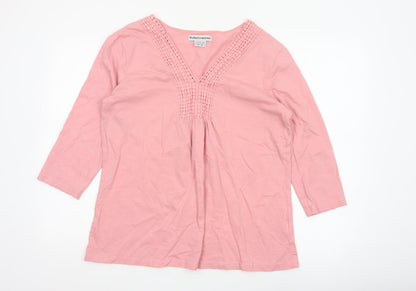 Atlas for Women Pink Cotton Crochet V-Neck Tunic Top UK 18