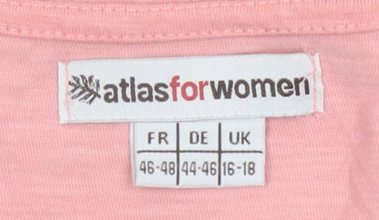 Atlas for Women Pink Cotton Crochet V-Neck Tunic Top UK 18