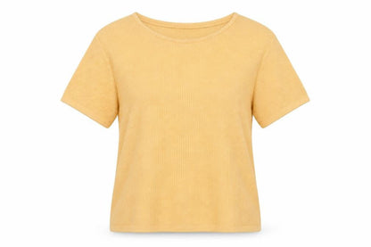 Liz Claiborne Women Yellow S Cotton Knit Jersey Cap Sleeve T-Shirt