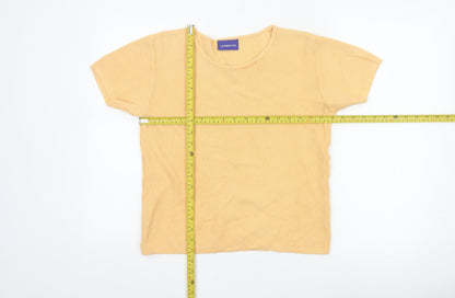 Liz Claiborne Women Yellow S Cotton Knit Jersey Cap Sleeve T-Shirt