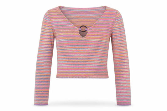 ASOS Design Women’s Multicoloured Stripe V-Neck Cropped Jumper UK 10