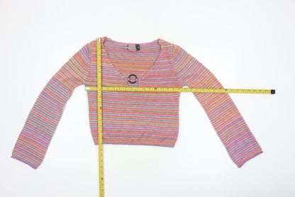 ASOS Design Women’s Multicoloured Stripe V-Neck Cropped Jumper UK 10