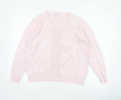 Damart Women Pink Cotton V-Neck Knit Pullover Jumper UK 20