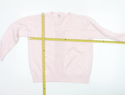 Damart Women Pink Cotton V-Neck Knit Pullover Jumper UK 20