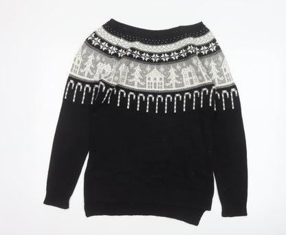 Next Women’s Black Fair Isle Christmas Jumper UK 10 Wool Blend