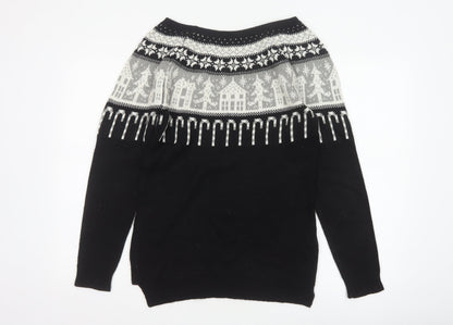 Next Women’s Black Fair Isle Christmas Jumper UK 10 Wool Blend
