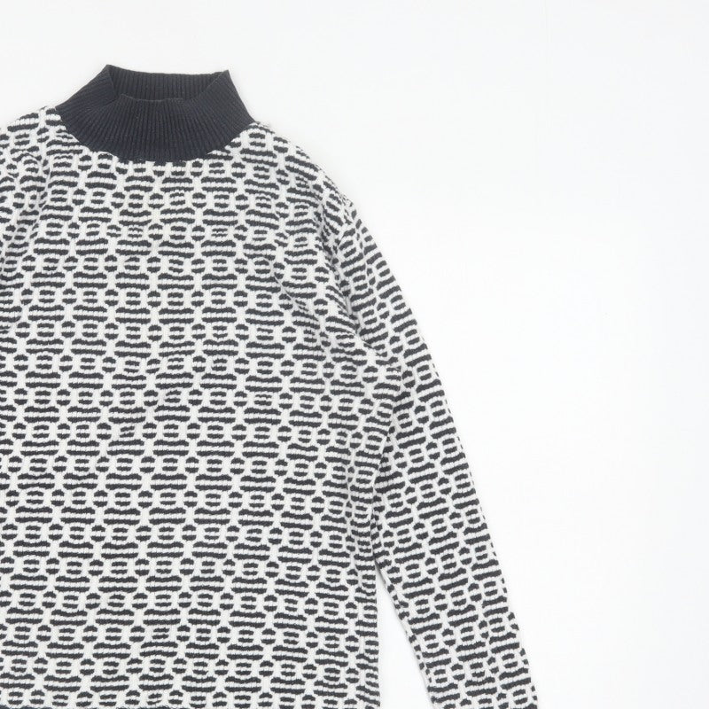 F&F Women’s Black White Geometric Roll Neck Knit Jumper UK 14
