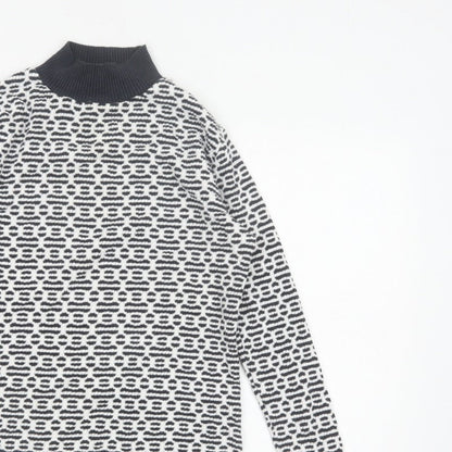 F&F Women’s Black White Geometric Roll Neck Knit Jumper UK 14