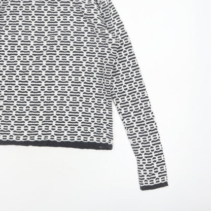 F&F Women’s Black White Geometric Roll Neck Knit Jumper UK 14