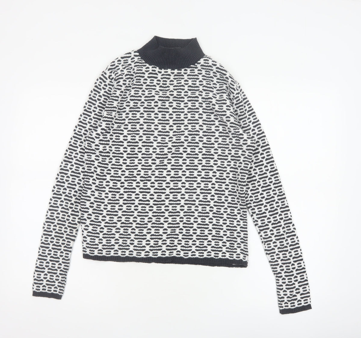 F&F Women’s Black White Geometric Roll Neck Knit Jumper UK 14