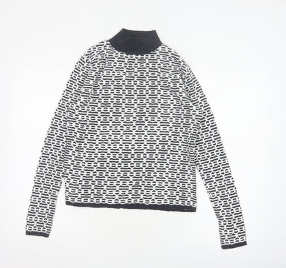 F&F Women’s Black White Geometric Roll Neck Knit Jumper UK 14