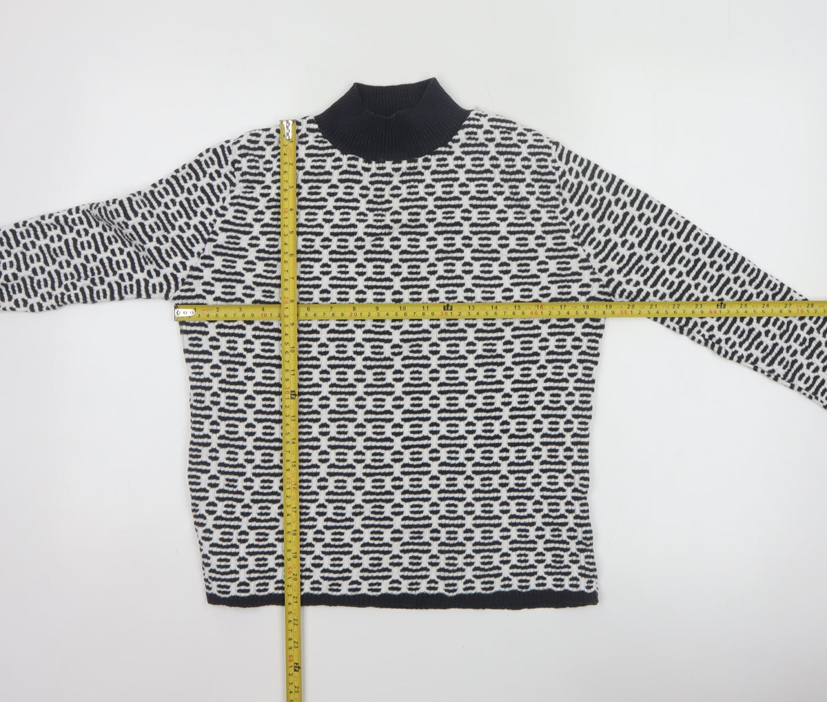 F&F Women’s Black White Geometric Roll Neck Knit Jumper UK 14