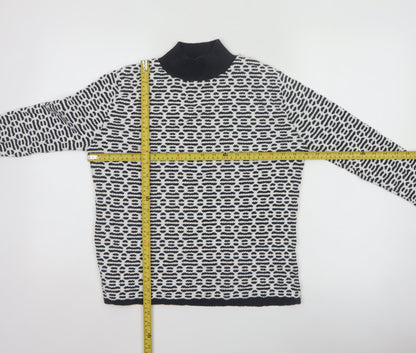 F&F Women’s Black White Geometric Roll Neck Knit Jumper UK 14