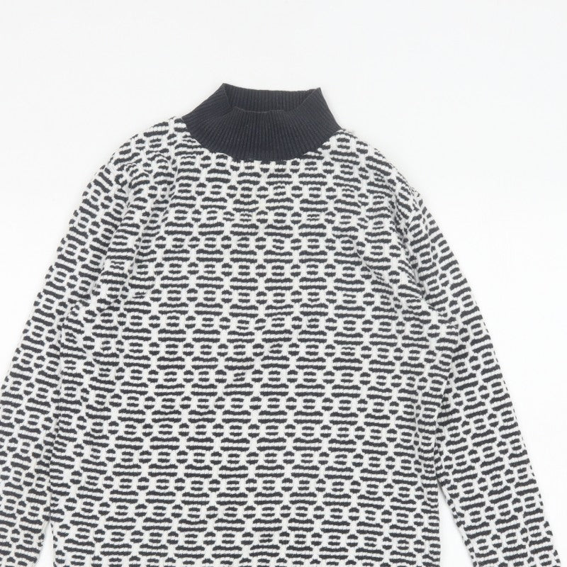 F&F Women’s Black White Geometric Roll Neck Knit Jumper UK 14