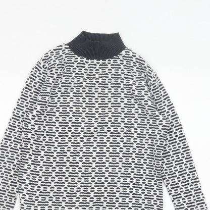 F&F Women’s Black White Geometric Roll Neck Knit Jumper UK 14