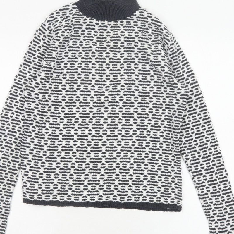 F&F Women’s Black White Geometric Roll Neck Knit Jumper UK 14