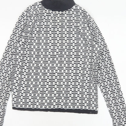 F&F Women’s Black White Geometric Roll Neck Knit Jumper UK 14