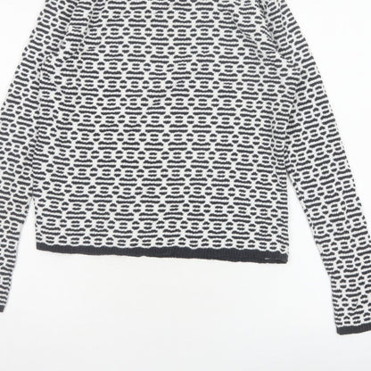 F&F Women’s Black White Geometric Roll Neck Knit Jumper UK 14