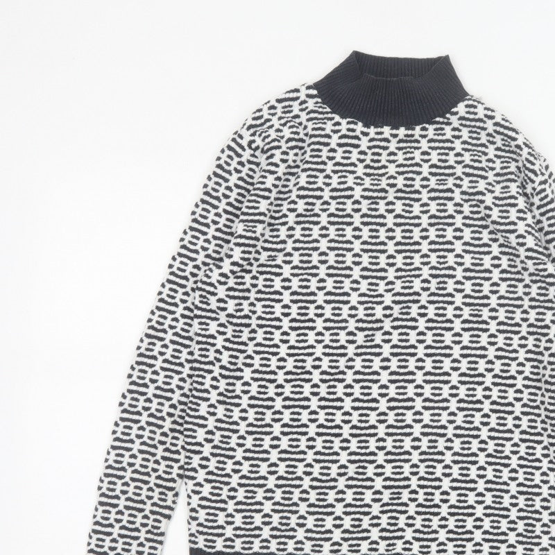 F&F Women’s Black White Geometric Roll Neck Knit Jumper UK 14